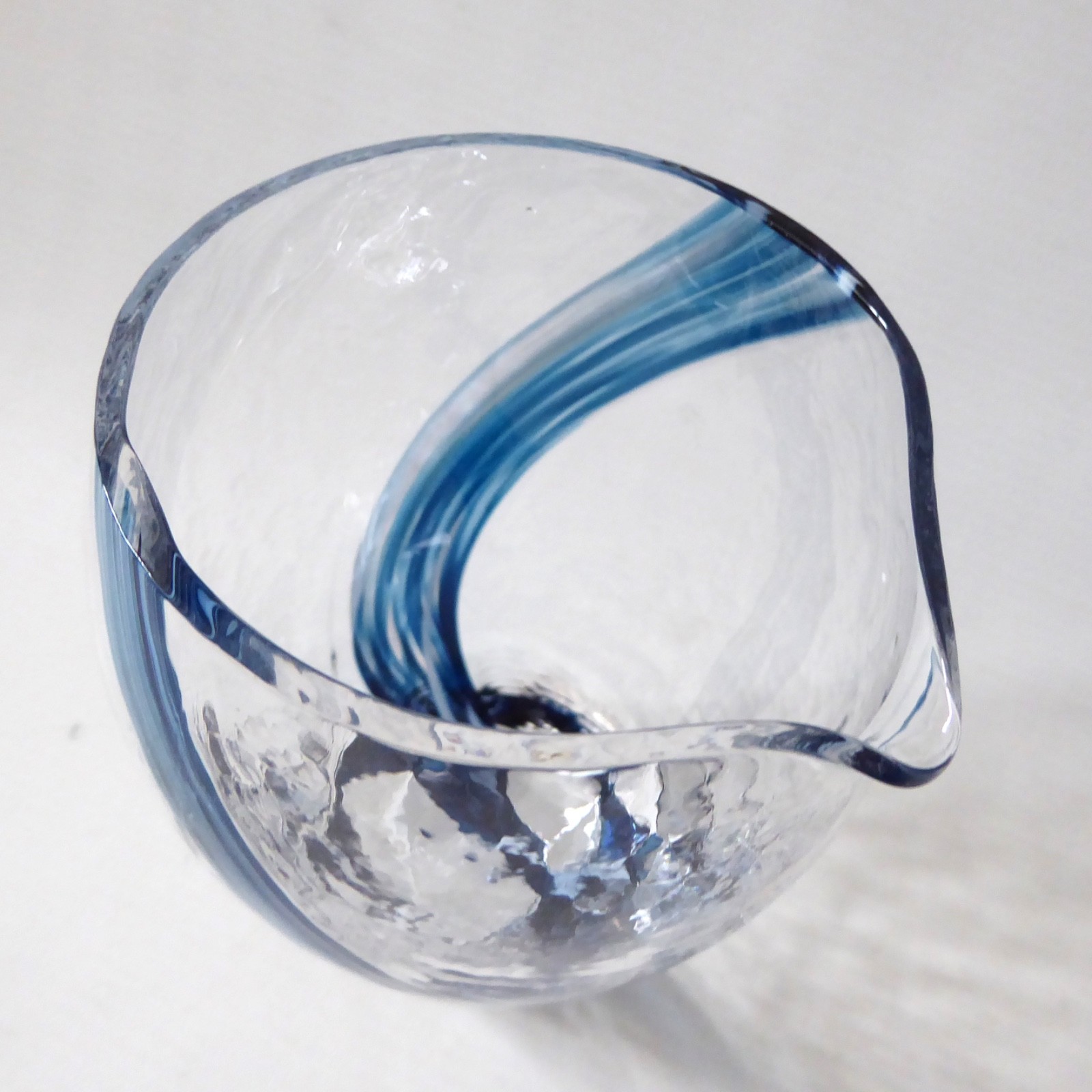 Vintage art glass jug, blue stripes + textured. Like Caithness Oban. Vase pot - Image 8