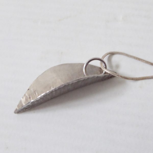 Vintage silver leaf modernist pendant, bark textured & snake chain, Sterling 925 - Image 11