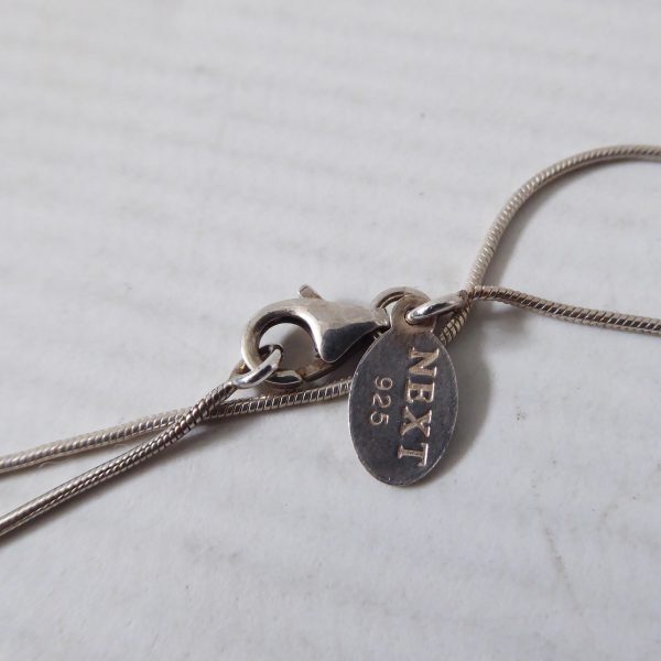Vintage silver leaf modernist pendant, bark textured & snake chain, Sterling 925 - Image 12