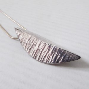 Vintage silver leaf modernist pendant, bark textured & snake chain, Sterling 925
