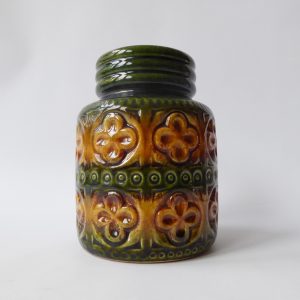 West German Scheurich vase 289-15 deep green/ochre stripes Vintage 60s/70s retro