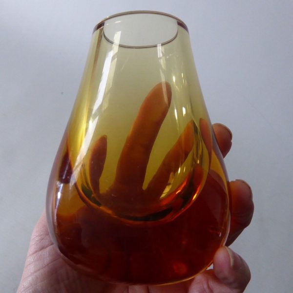 Whitefriars art glass vase, Gold FLC full lead crystal 9657 small hambone, retro - Image 6