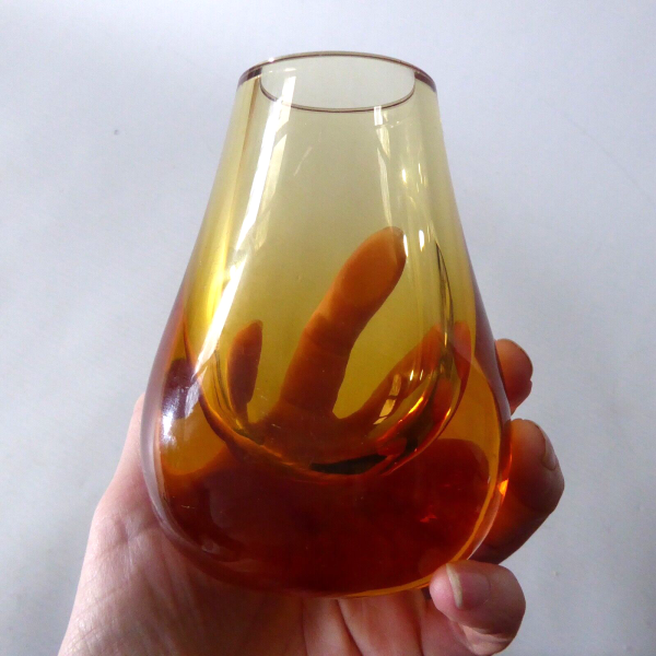 Whitefriars art glass vase, Gold FLC full lead crystal 9657 small hambone, retro