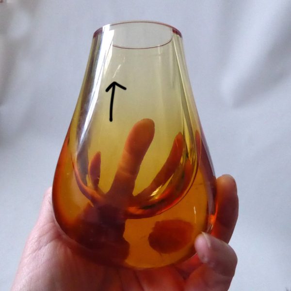Whitefriars art glass vase, Gold FLC full lead crystal 9657 small hambone, retro - Image 9