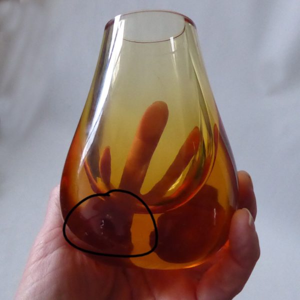 Whitefriars art glass vase, Gold FLC full lead crystal 9657 small hambone, retro - Image 10