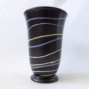 1039-18 West German Pottery vintage vase, 1950s 1960s black stripe footed, retro