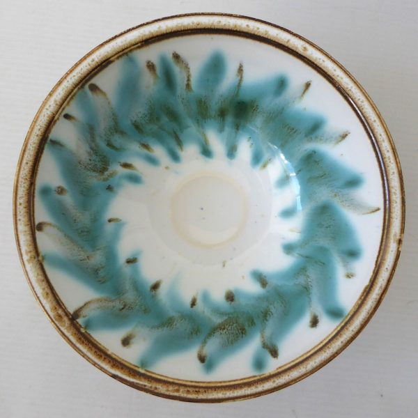 1960s/1970s David Sharp Rye Studio Pottery bowl, duck egg blue + brown art 6" - Image 3