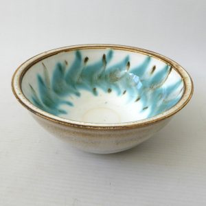 1960s/1970s David Sharp Rye Studio Pottery bowl, duck egg blue + brown art 6"