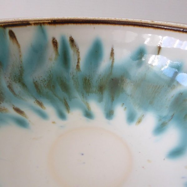 1960s/1970s David Sharp Rye Studio Pottery bowl, duck egg blue + brown art 6" - Image 5