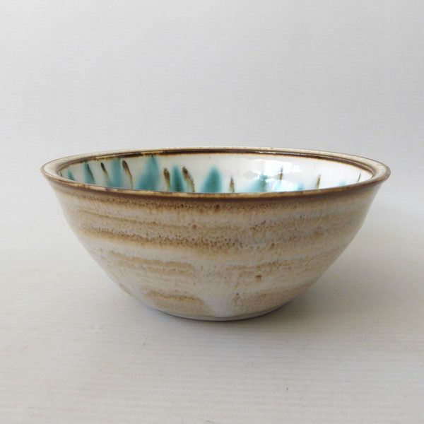 1960s/1970s David Sharp Rye Studio Pottery bowl, duck egg blue + brown art 6" - Image 6