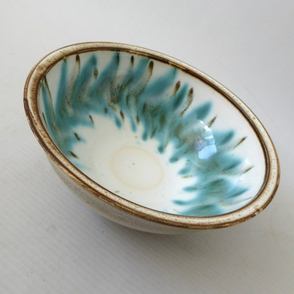 1960s/1970s David Sharp Rye Studio Pottery bowl, duck egg blue + brown art 6" - Image 7