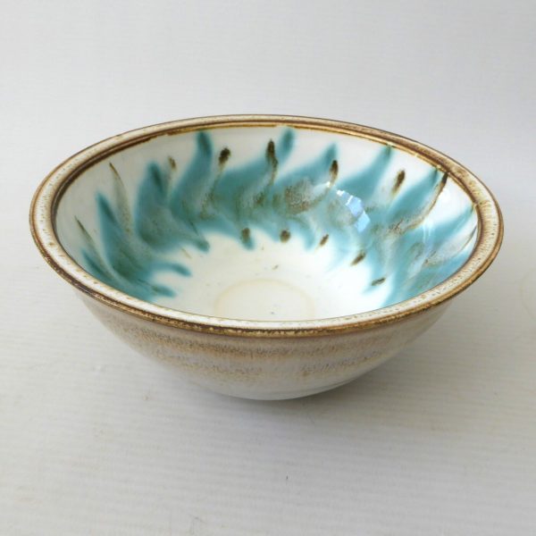 1960s/1970s David Sharp Rye Studio Pottery bowl, duck egg blue + brown art 6"