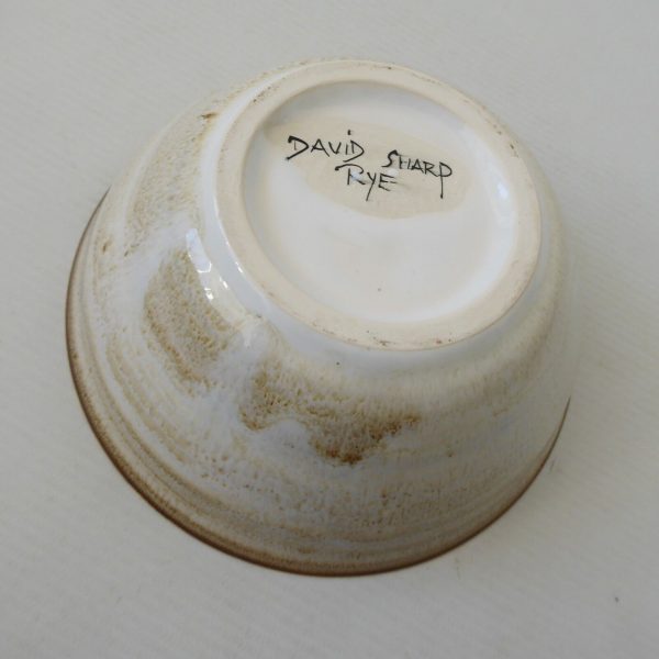1960s/1970s David Sharp Rye Studio Pottery bowl, duck egg blue + brown art 6" - Image 8