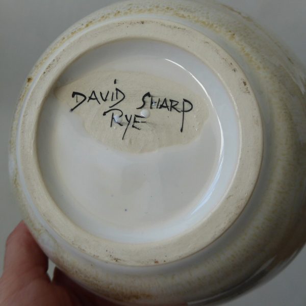 1960s/1970s David Sharp Rye Studio Pottery bowl, duck egg blue + brown art 6" - Image 9