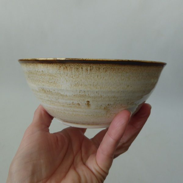 1960s/1970s David Sharp Rye Studio Pottery bowl, duck egg blue + brown art 6" - Image 10