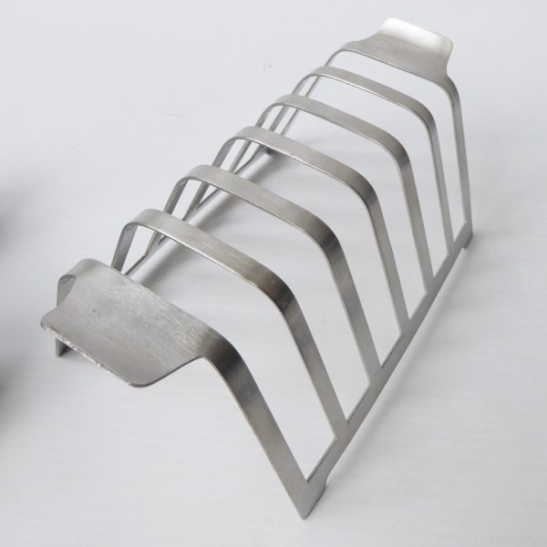1970s stainless steel vintage breakfast set: toast rack, egg cups, napkin rings - Image 9