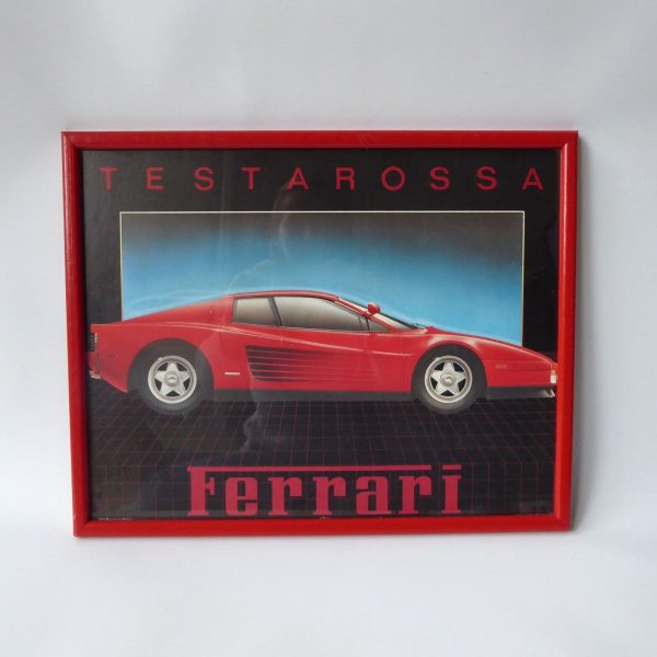 1980s retro red Ferrari Testarossa car vintage airbrushed art print framed. 15" - Image 4