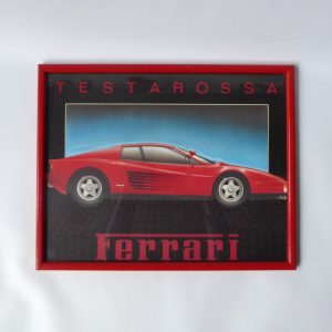 1980s retro red Ferrari Testarossa car vintage airbrushed art print framed. 15"