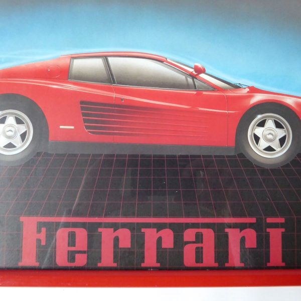 1980s retro red Ferrari Testarossa car vintage airbrushed art print framed. 15" - Image 5
