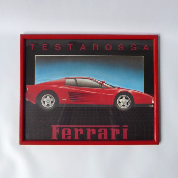 1980s retro red Ferrari Testarossa car vintage airbrushed art print framed. 15"