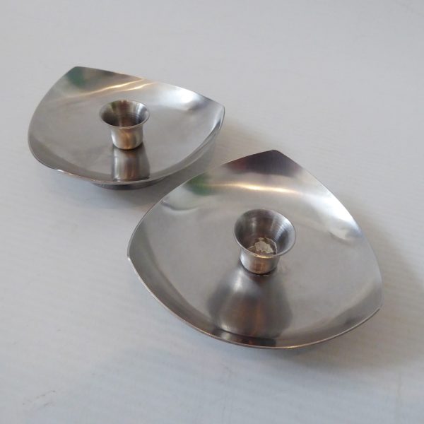 2x Danish triangular stainless steel 18/8 candle holders Scandinavian modernist - Image 4