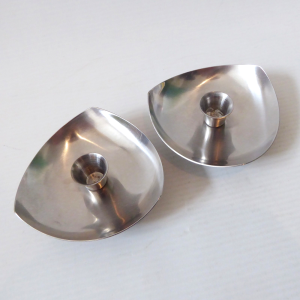 2x Danish triangular stainless steel 18/8 candle holders Scandinavian modernist