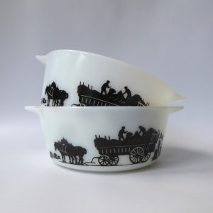2x JAJ Pyrex Harvest Silhouette haymaker round glass buffet set bowls dishes '67