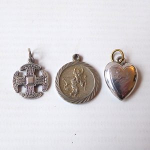 3 x vintage silver pendant. Celtic cross, St Christopher, heart, charms sterling