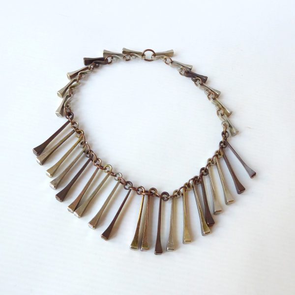 70s vintage horseshoe nail necklace, retro brutalist choker fringe. Steel copper - Image 3