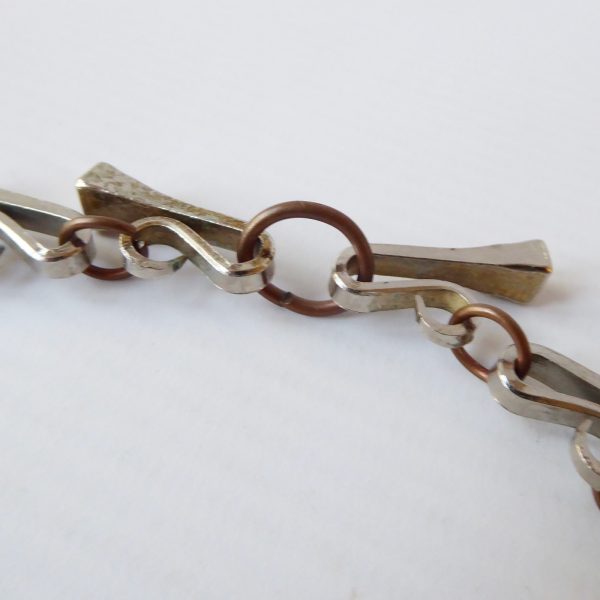 70s vintage horseshoe nail necklace, retro brutalist choker fringe. Steel copper - Image 4