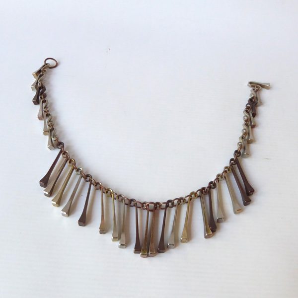 70s vintage horseshoe nail necklace, retro brutalist choker fringe. Steel copper - Image 5