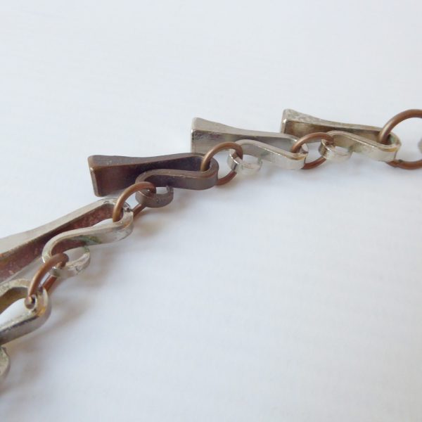 70s vintage horseshoe nail necklace, retro brutalist choker fringe. Steel copper - Image 9
