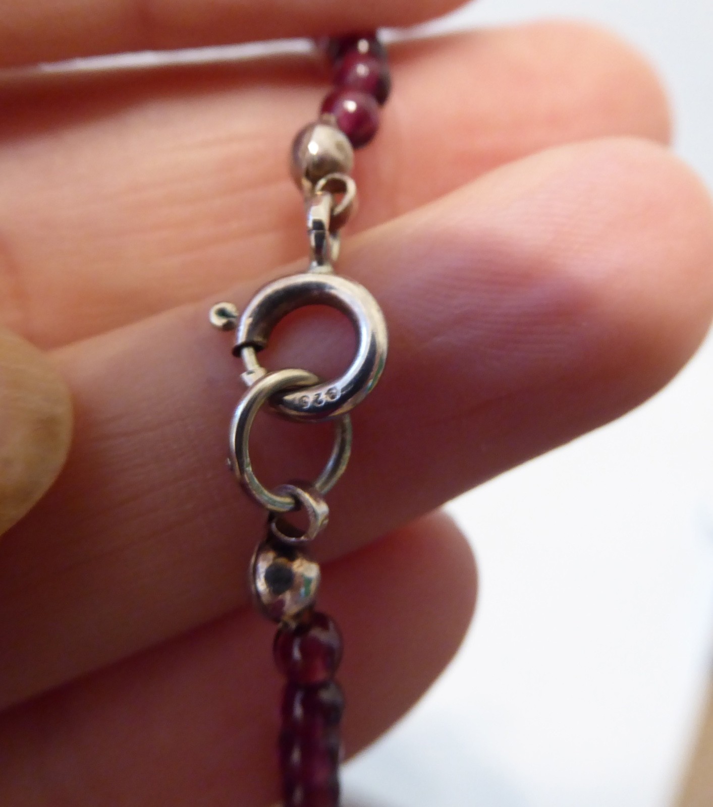 925 sterling silver & red faceted gemstone cross crucifix pendant, bead necklace - Image 10