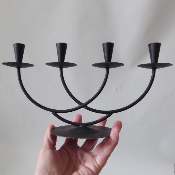Black metal cast iron candle holder candlestick. Modernist 4 Scandinavian tapers - Image 11