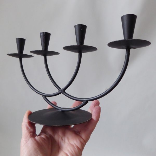 Black metal cast iron candle holder candlestick. Modernist 4 Scandinavian tapers - Image 12
