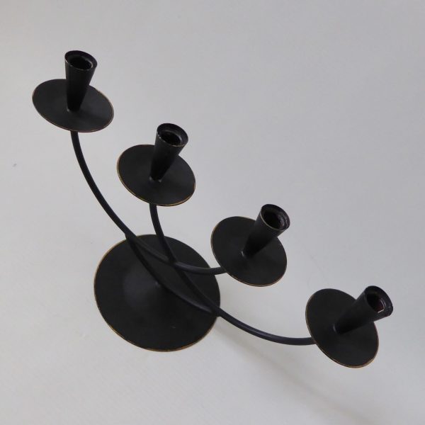 Black metal cast iron candle holder candlestick. Modernist 4 Scandinavian tapers - Image 4