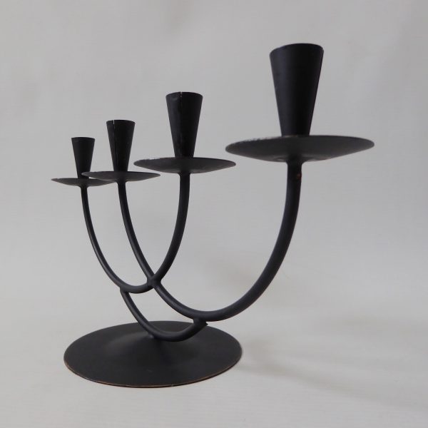 Black metal cast iron candle holder candlestick. Modernist 4 Scandinavian tapers - Image 7