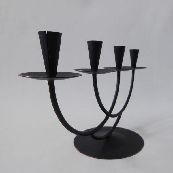 Black metal cast iron candle holder candlestick. Modernist 4 Scandinavian tapers - Image 9