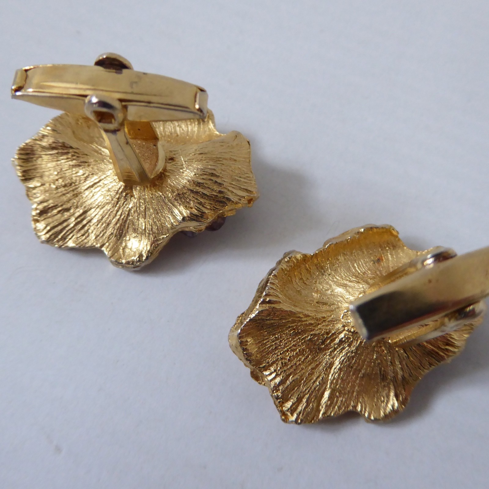Brutalist gold tone & amethyst nugget cufflinks, large vintage 1960s 1970s retro - Image 11
