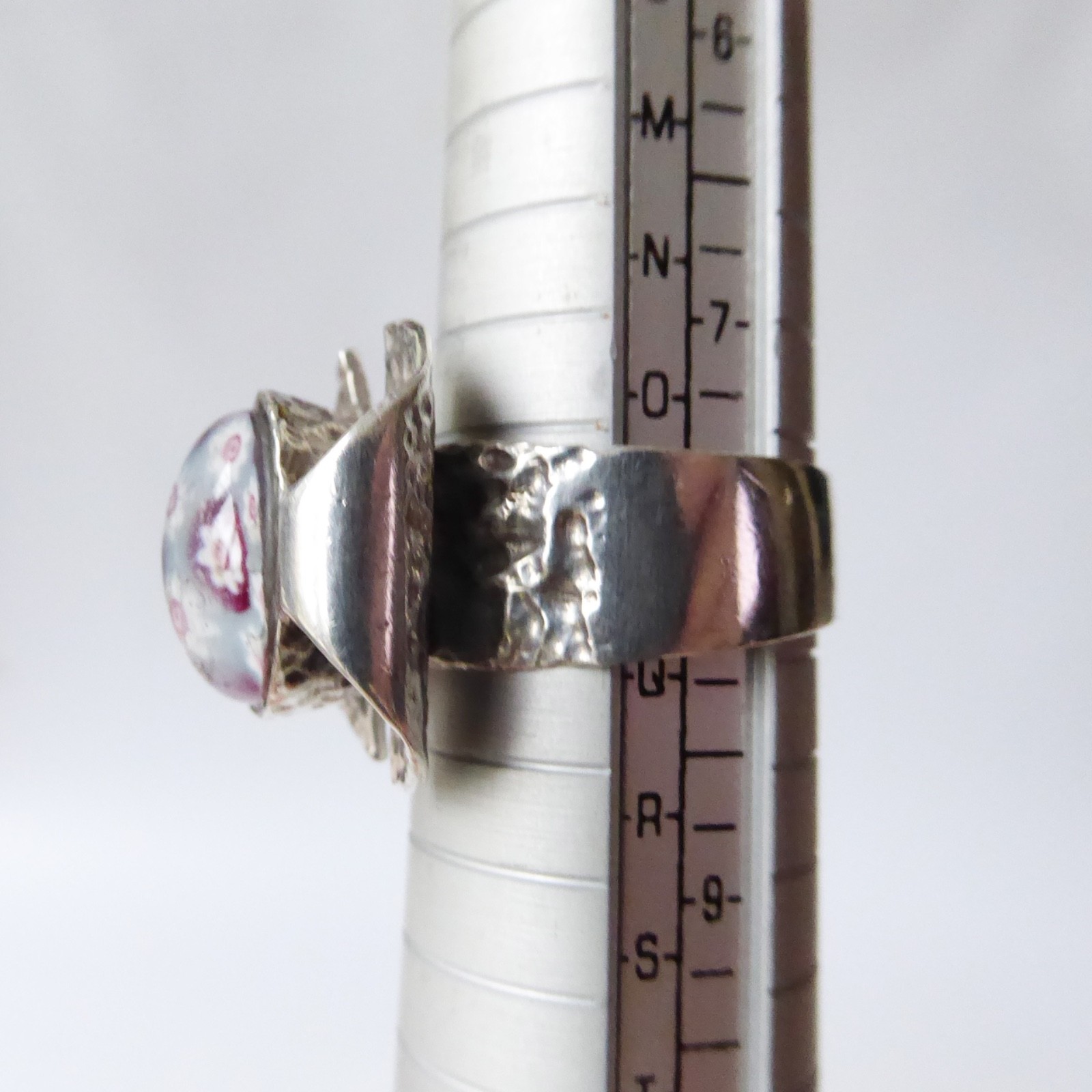 Caithness Glass millefiori silver ring. 1970s Sterling silver 925 brutalist bark - Image 13