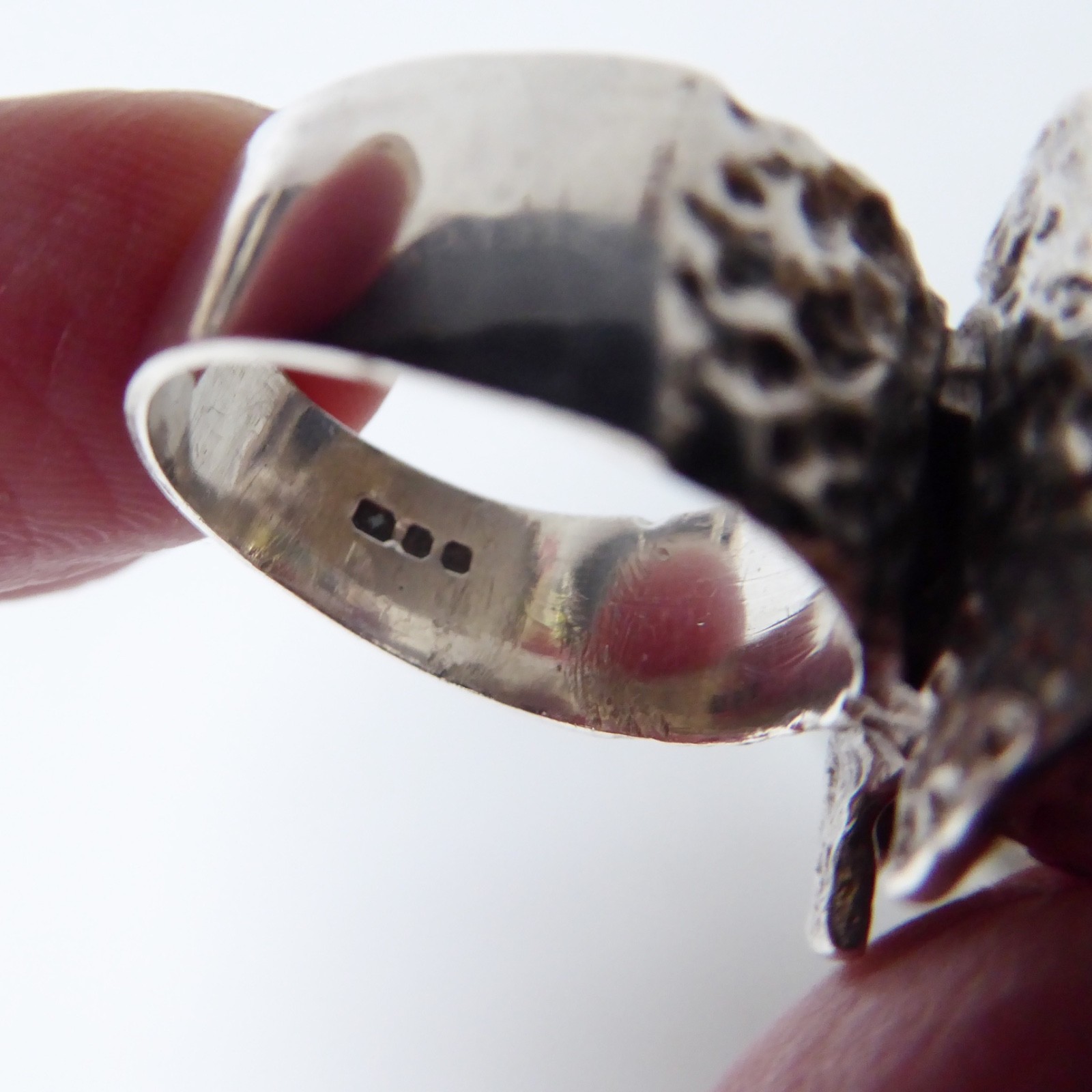 Caithness Glass millefiori silver ring. 1970s Sterling silver 925 brutalist bark - Image 16