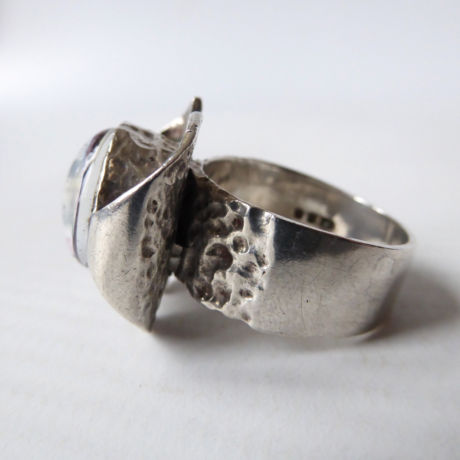 Caithness Glass millefiori silver ring. 1970s Sterling silver 925 brutalist bark - Image 5