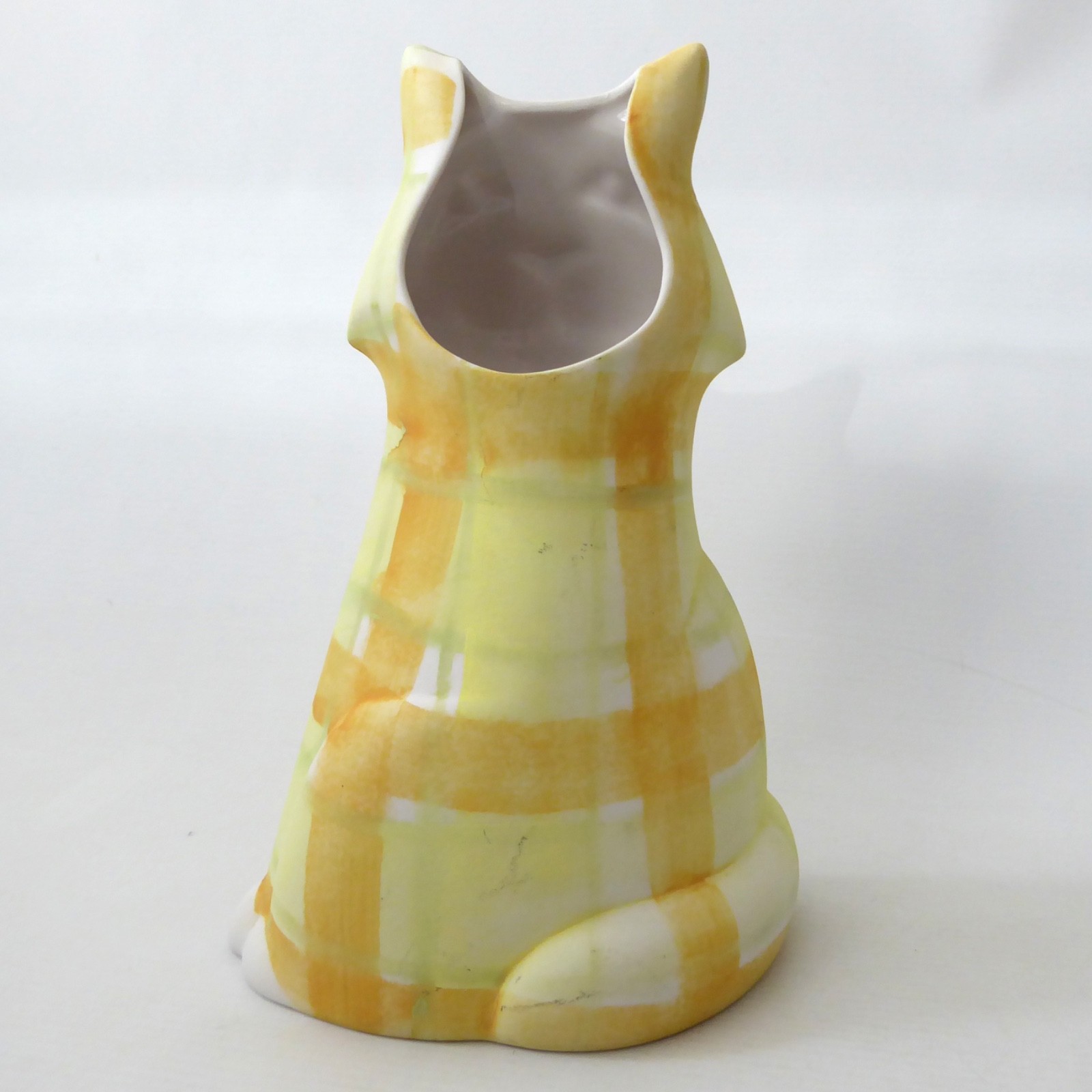 Dalton Pottery Scotland large ceramic cat figurine vase, yellow tartan. 1990s - Image 7