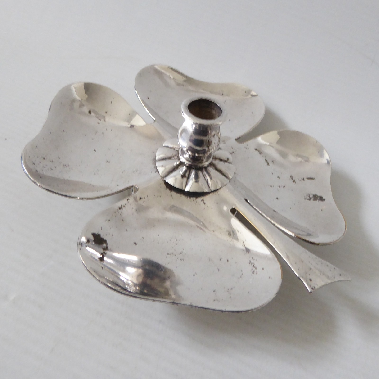 Danish E Dragsted vintage silver-plated candle holder candlestick, 4 leaf clover - Image 3