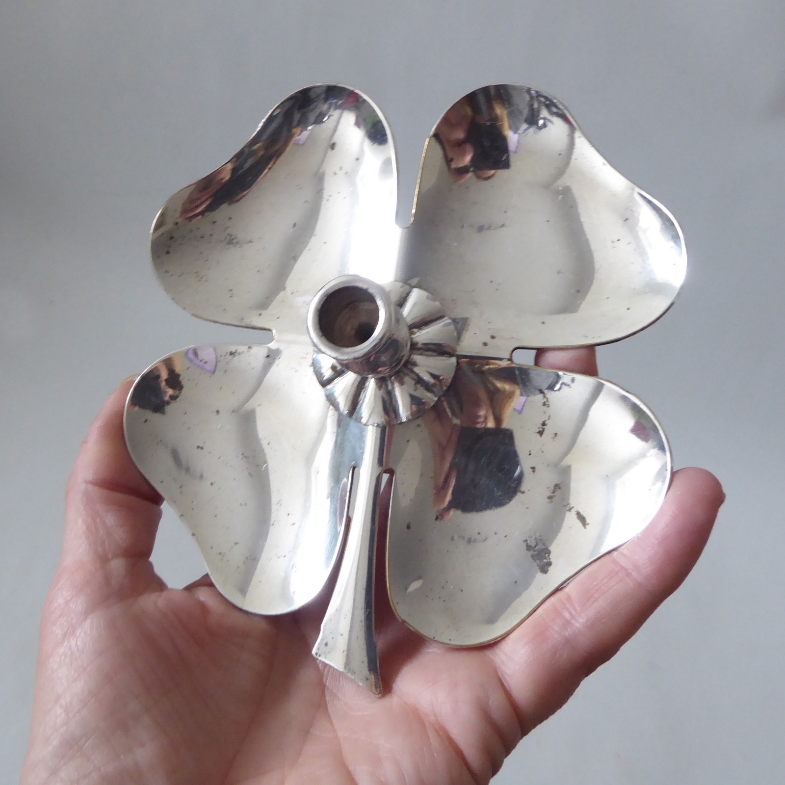 Danish E Dragsted vintage silver-plated candle holder candlestick, 4 leaf clover - Image 5