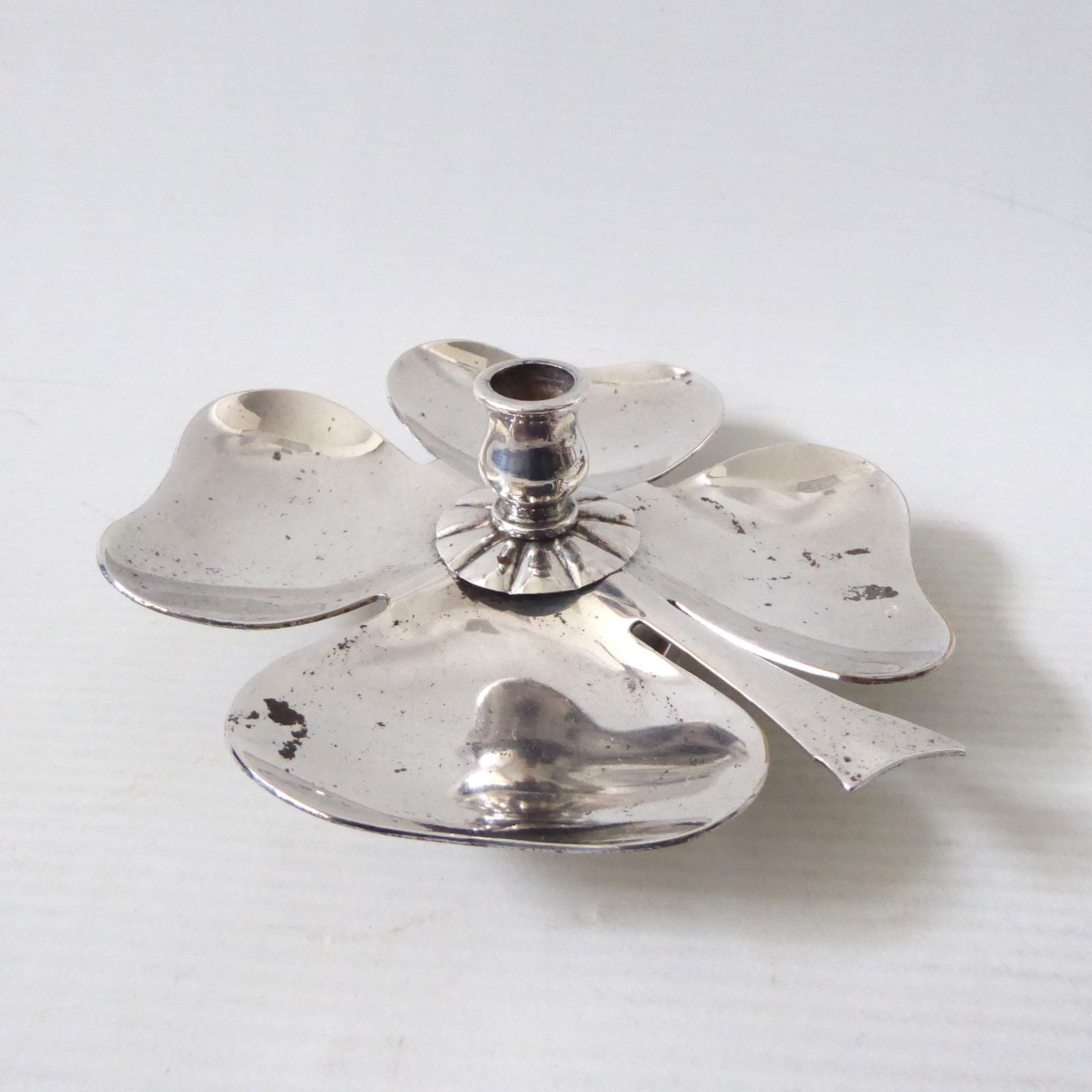 Danish E Dragsted vintage silver-plated candle holder candlestick, 4 leaf clover