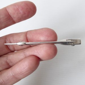 Danish Hans Jensen HJ vintage 830S silver arrow bar pin brooch, 1955 engraved HR