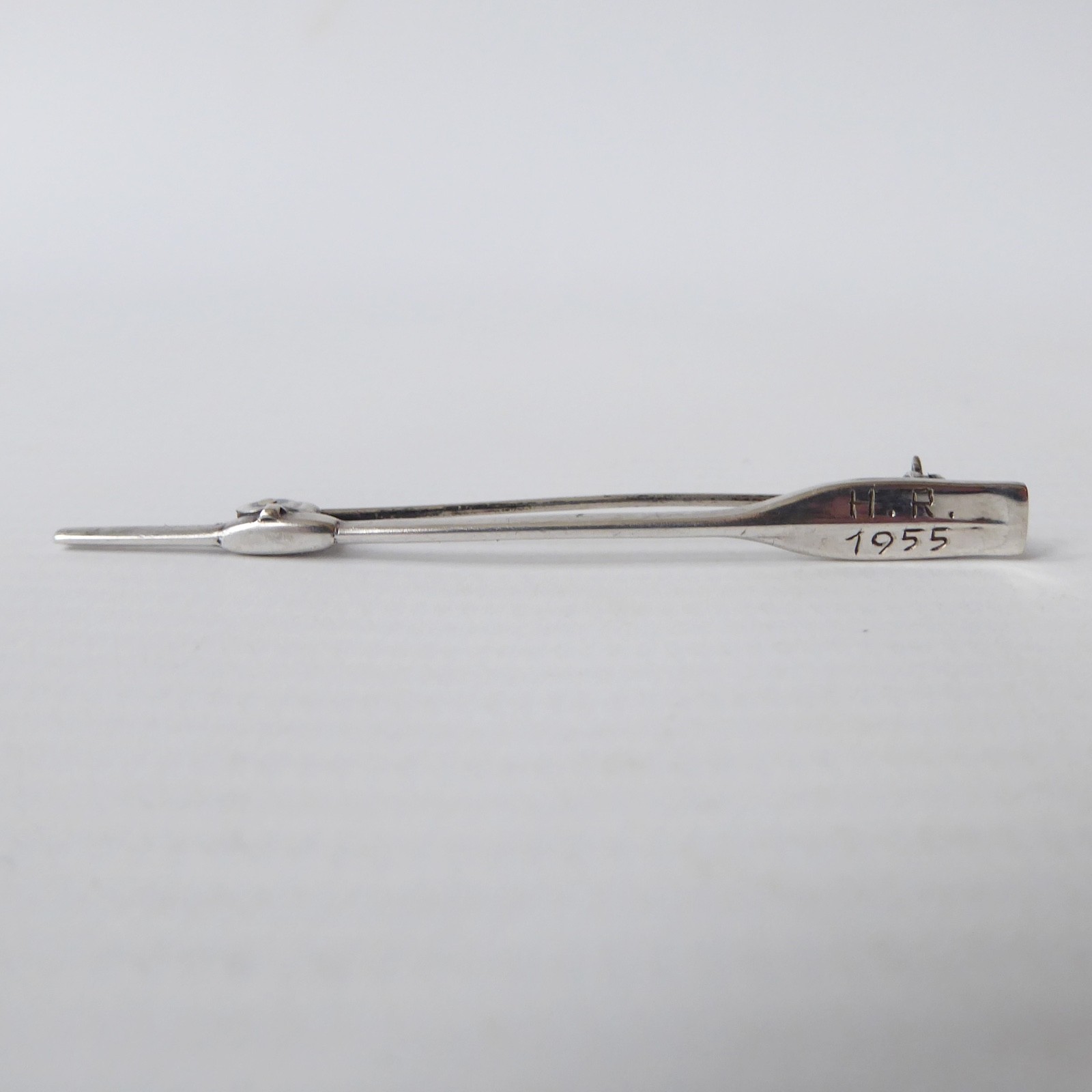 Danish Hans Jensen vintage 830S silver arrow oar bar pin brooch 1955 engraved HR - Image 3