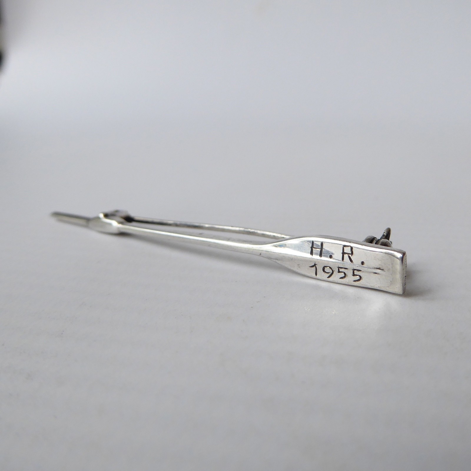 Danish Hans Jensen vintage 830S silver arrow oar bar pin brooch 1955 engraved HR - Image 4