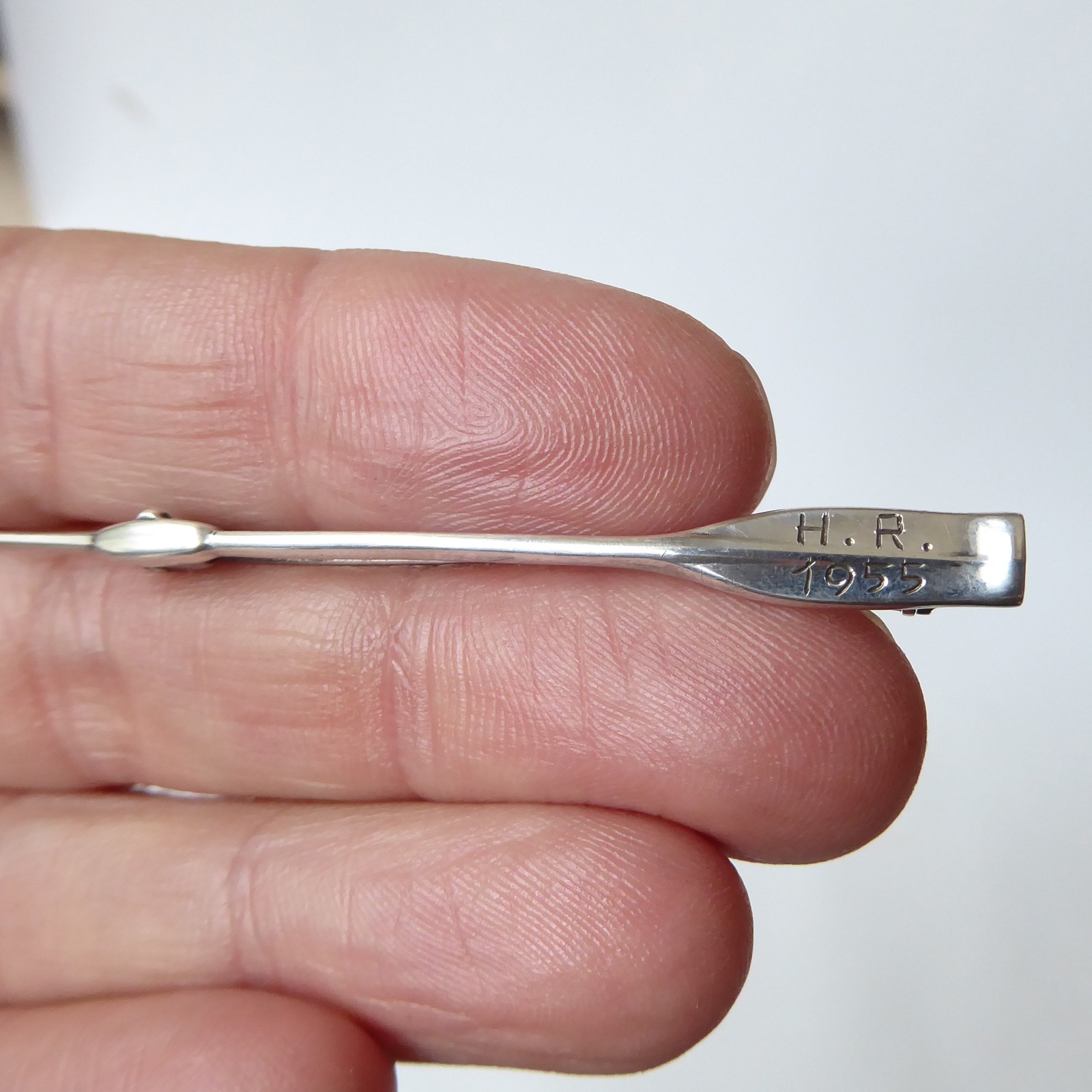 Danish Hans Jensen vintage 830S silver arrow oar bar pin brooch 1955 engraved HR - Image 8